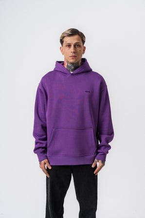 Erkek Respire Yazı Detaylı Kapüşonlu Basic Oversize Hoodie Lila