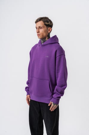Erkek Respire Yazı Detaylı Kapüşonlu Basic Oversize Hoodie Lila
