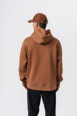 Erkek Respire Yazı Detaylı Kapüşonlu Basic Oversize Hoodie Kahve
