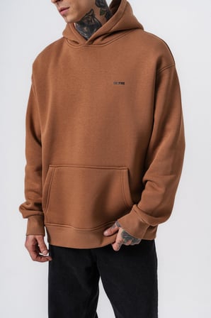 Erkek Respire Yazı Detaylı Kapüşonlu Basic Oversize Hoodie Kahve