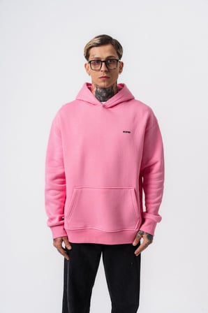 Erkek Respire Yazı Detaylı Kapüşonlu Basic Oversize Hoodie Pembe