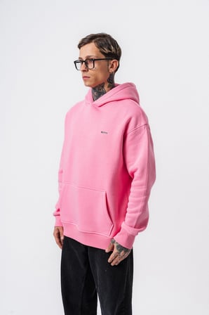 Erkek Respire Yazı Detaylı Kapüşonlu Basic Oversize Hoodie Pembe