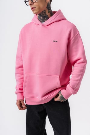Erkek Respire Yazı Detaylı Kapüşonlu Basic Oversize Hoodie Pembe
