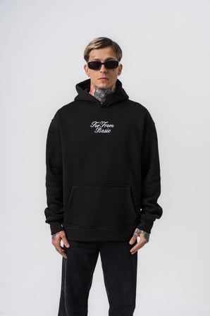 Erkek Far From Basic Nakışlı Kapüşonlu Oversize Hoodie Siyah