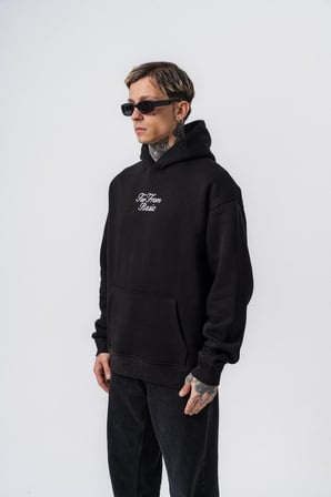 Erkek Far From Basic Nakışlı Kapüşonlu Oversize Hoodie Siyah