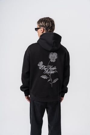 Erkek Far From Basic Nakışlı Kapüşonlu Oversize Hoodie Siyah