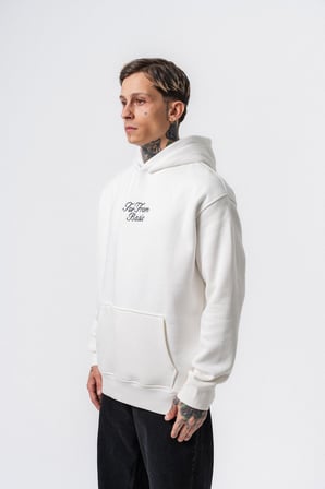 Erkek Far From Basic Nakışlı Kapüşonlu Oversize Hoodie Ekru