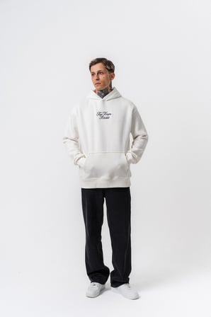 Erkek Far From Basic Nakışlı Kapüşonlu Oversize Hoodie Ekru