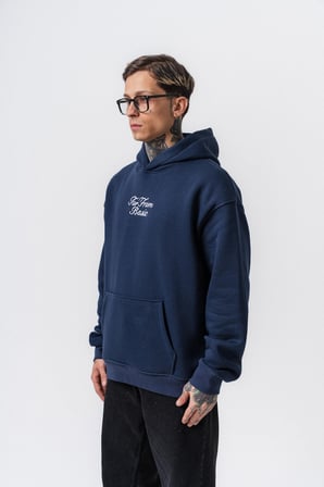 Erkek Far From Basic Nakışlı Kapüşonlu Oversize Hoodie Lacivert