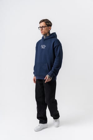 Erkek Far From Basic Nakışlı Kapüşonlu Oversize Hoodie Lacivert