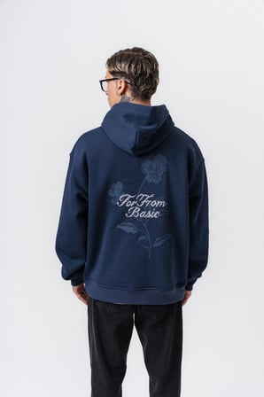 Erkek Far From Basic Nakışlı Kapüşonlu Oversize Hoodie Lacivert