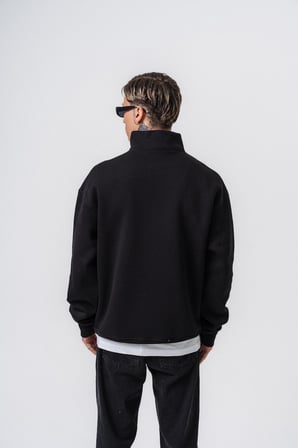 Erkek Respire Yazı Detaylı Yarım Fermuarlı Basic Sweatshirt Siyah