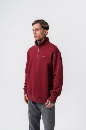 Erkek Respire Yazı Detaylı Yarım Fermuarlı Basic Sweatshirt Bordo