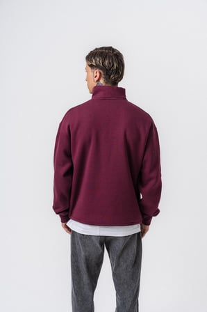 Erkek Respire Yazı Detaylı Yarım Fermuarlı Basic Sweatshirt Vişne