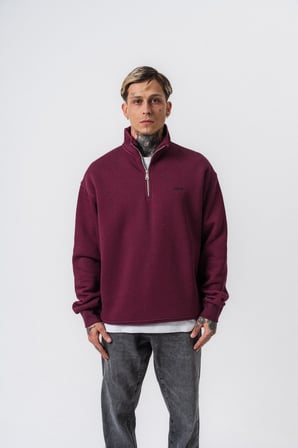 Erkek Respire Yazı Detaylı Yarım Fermuarlı Basic Sweatshirt Vişne
