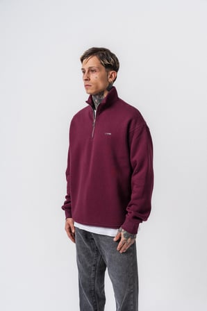 Erkek Respire Yazı Detaylı Yarım Fermuarlı Basic Sweatshirt Vişne
