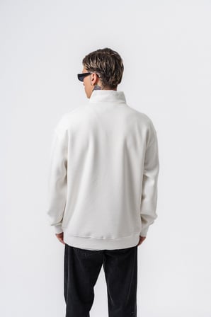 Erkek Respire Yazı Detaylı Yarım Fermuarlı Basic Sweatshirt Ekru