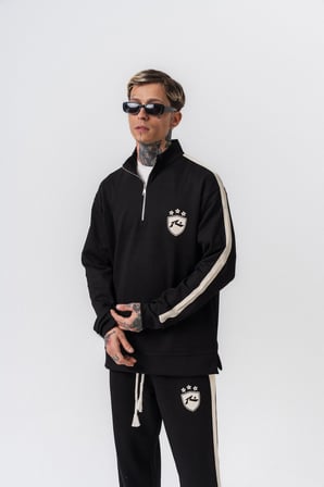 Erkek Şerit Detaylı Yarım Fermuarlı Modal Sweatshirt Siyah