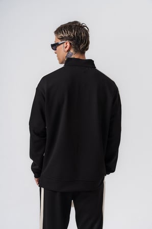 Erkek Şerit Detaylı Yarım Fermuarlı Modal Sweatshirt Siyah