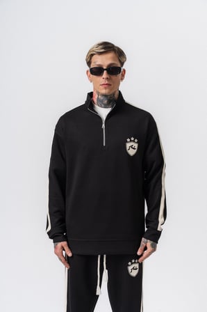 Erkek Şerit Detaylı Yarım Fermuarlı Modal Sweatshirt Siyah