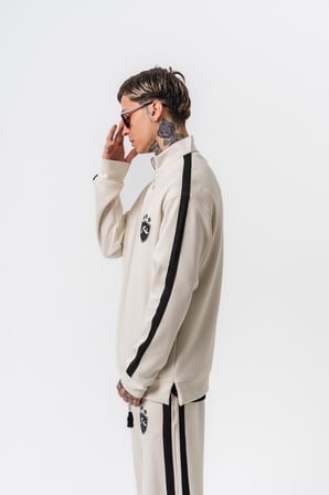 Erkek Şerit Detaylı Yarım Fermuarlı Modal Sweatshirt Ekru