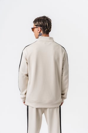 Erkek Şerit Detaylı Yarım Fermuarlı Modal Sweatshirt Ekru