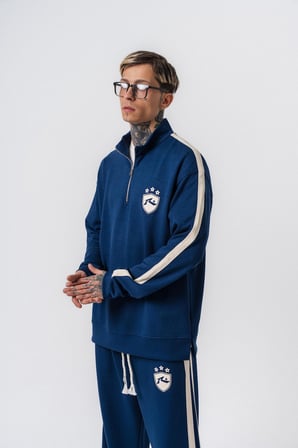 Erkek Şerit Detaylı Yarım Fermuarlı Modal Sweatshirt Lacivert