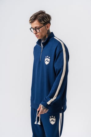 Erkek Şerit Detaylı Yarım Fermuarlı Modal Sweatshirt Lacivert