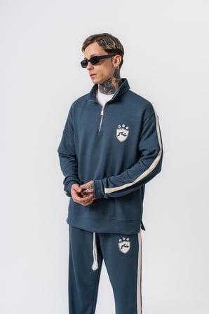 Erkek Şerit Detaylı Yarım Fermuarlı Modal Sweatshirt Petrol