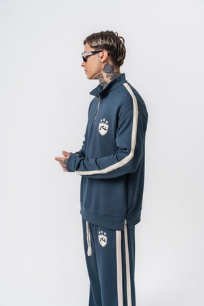 Erkek Şerit Detaylı Yarım Fermuarlı Modal Sweatshirt Petrol
