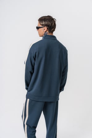 Erkek Şerit Detaylı Yarım Fermuarlı Modal Sweatshirt Petrol