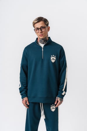 Erkek Şerit Detaylı Yarım Fermuarlı Modal Sweatshirt Zümrüt