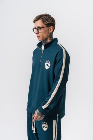 Erkek Şerit Detaylı Yarım Fermuarlı Modal Sweatshirt Zümrüt