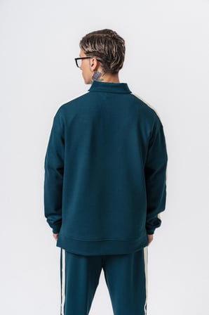 Erkek Şerit Detaylı Yarım Fermuarlı Modal Sweatshirt Zümrüt