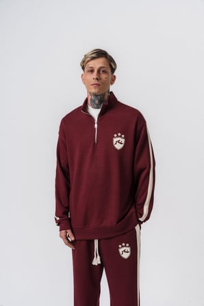 Erkek Şerit Detaylı Yarım Fermuarlı Modal Sweatshirt Vişne