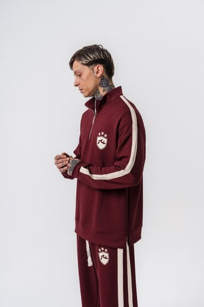 Erkek Şerit Detaylı Yarım Fermuarlı Modal Sweatshirt Vişne