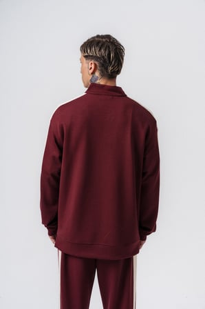 Erkek Şerit Detaylı Yarım Fermuarlı Modal Sweatshirt Vişne