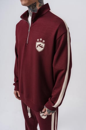 Erkek Şerit Detaylı Yarım Fermuarlı Modal Sweatshirt Vişne