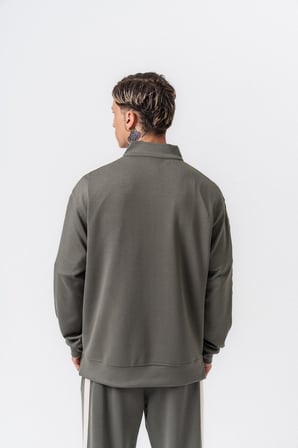 Erkek Şerit Detaylı Yarım Fermuarlı Modal Sweatshirt Haki