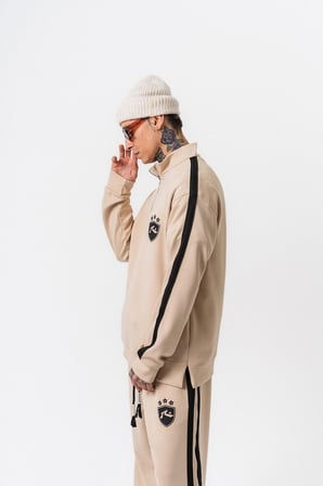 Erkek Şerit Detaylı Yarım Fermuarlı Modal Sweatshirt Bej