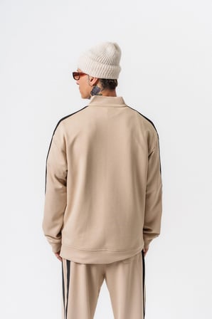 Erkek Şerit Detaylı Yarım Fermuarlı Modal Sweatshirt Bej