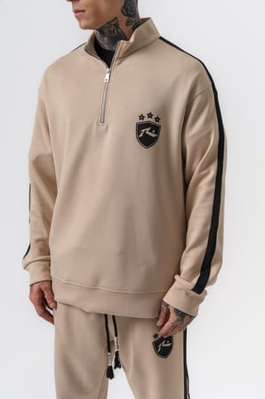 Erkek Şerit Detaylı Yarım Fermuarlı Modal Sweatshirt Bej