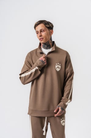 Erkek Şerit Detaylı Yarım Fermuarlı Modal Sweatshirt Vizon