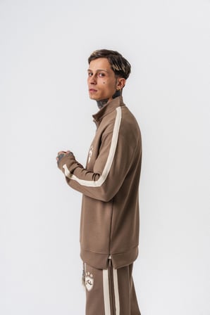 Erkek Şerit Detaylı Yarım Fermuarlı Modal Sweatshirt Vizon