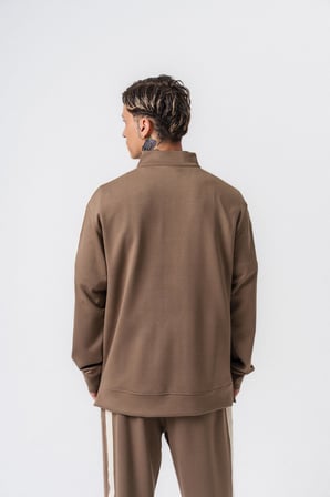 Erkek Şerit Detaylı Yarım Fermuarlı Modal Sweatshirt Vizon