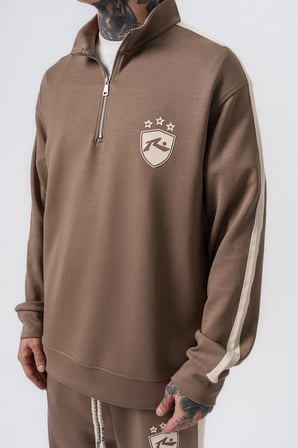Erkek Şerit Detaylı Yarım Fermuarlı Modal Sweatshirt Vizon