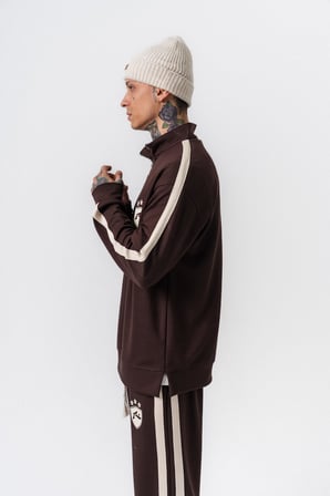 Erkek Şerit Detaylı Yarım Fermuarlı Modal Sweatshirt Kahve