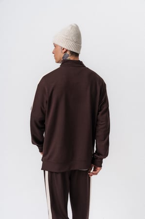Erkek Şerit Detaylı Yarım Fermuarlı Modal Sweatshirt Kahve