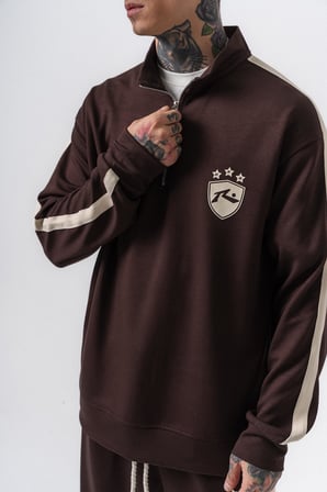 Erkek Şerit Detaylı Yarım Fermuarlı Modal Sweatshirt Kahve