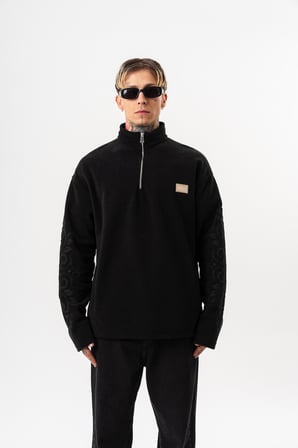 Erkek FFB Yarım Fermuarlı Oversize Polar Ceket Siyah